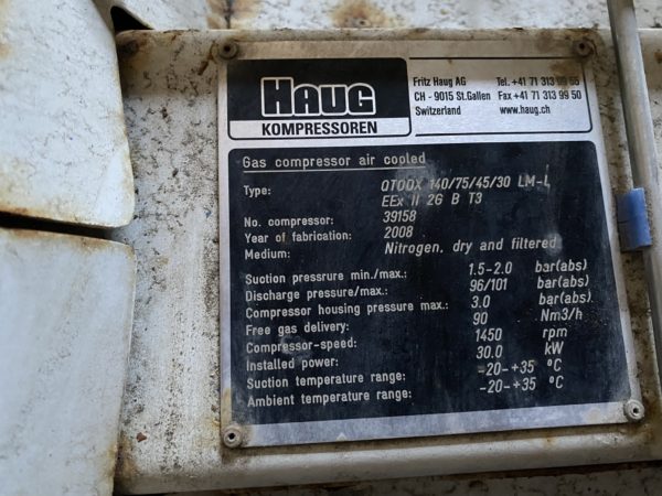 Газовая компрессорная станция Haug (Швейцария) для производства сжатого азота.
