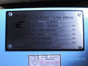 Filtr Press Eimco Shriver 3